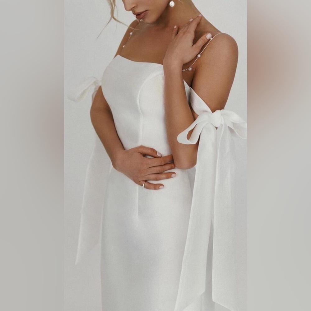 Style of CB white pearl satin bridal dress, new with tags